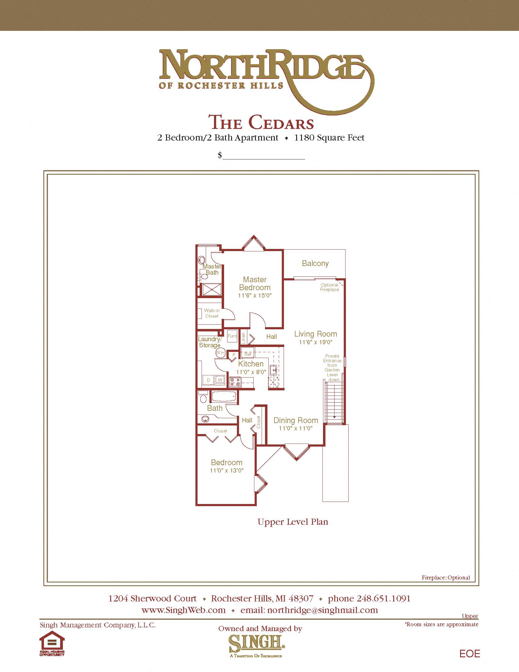 Floor plan for 2 beds, 2 baths, 1180 sqft